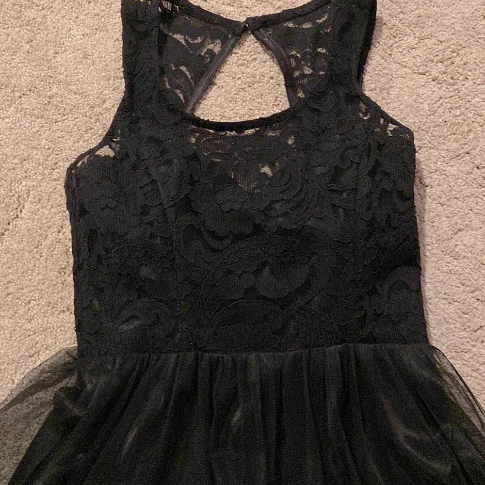 BLACK EVENING DRESS WITH SEE THROUGH EMBROIDERY